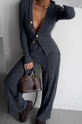 Button Cardigan Pants Casual Two Piece Set