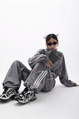 Loose Fit Cargo Jacket Wide Leg Pants Activewear Set