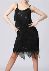 Sexy Tassel Sequin Spaghetti Strap Cocktail Dress