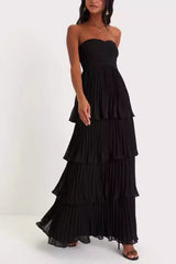 Sexy Strapless Ruched Tiered Ruffle Formal Dress