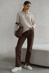 Polo Collar Knit Pullover Sweater