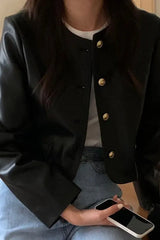 Retro O-Neck PU Leather Jacket