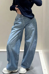 Rhinestone Letter Wide Leg Bootcut Loose Trendy Jeans