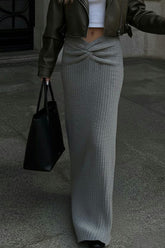 Solid Knit Turned Up Hem Bodycon Skirt