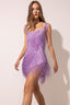 Fringe Sequin Slit Halter Graduation Party Dress