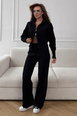 Long Sleeve Zippered Cardigan Knit Set