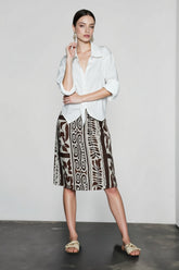 Natural Linen Leaf Vacation Skirt