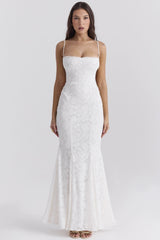 Tie Waist Sling Embroidered Mermaid Lace Dress