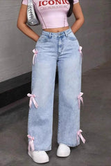 Bow Detail Straight Leg Jeans