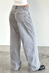 Solid Color Wide Leg Denim Jeans