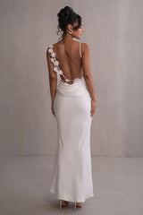 Elegant Satin Halter Backless Floral Bodycon Formal Dress
