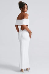 Sexy Off Shoulder Backless Bodycon Ruched Solid Formal Dress