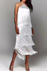 Chic Halter Fringe Backless Slit Cocktail Dress