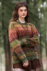 Distressed Geometric Knit Sweater