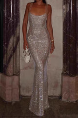 Sparkly Rhinestone Low Cut Mermaid Bodycon Dress