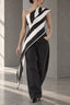 Striped Chiffon One Shoulder Tie Blouse