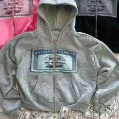 Printed Zip-Up Street Hoodie