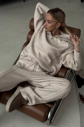 Turtleneck Half Zip Solid Casual Pants Two Piece Set