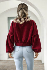 Corduroy Cropped Lantern Sleeve Jacket