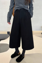 Wool Blend High Waist Ankle Crop Wide Leg Relaxed Pants