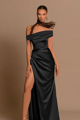 Silky Bardot High Slit Elegant Sexy Formal Dress