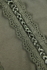 Lace Trim Tie Trendy Front Long Sleeve Blouse