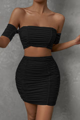 Raglan Sleeve Pleated Bodycon Skirt Two Piece Set