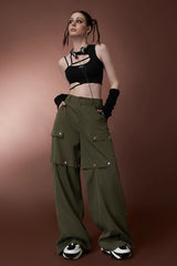 Street Style High Waist Convertible Multi-Pocket Cargo Straight Pants