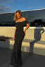 Simple Elegant Fold Over Off Shoulder Pleated Sheath Boho Dress