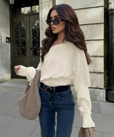 Off Shoulder Fitted Knit Sweater