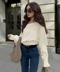Off Shoulder Fitted Knit Sweater