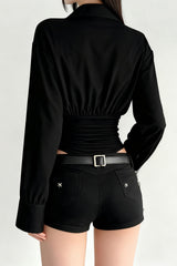 Polo Shirt Paneled Solid Slim Waist Cinching Bodysuit