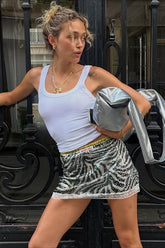 Sequin Zebra Print Lace Bodycon Mini Skirt