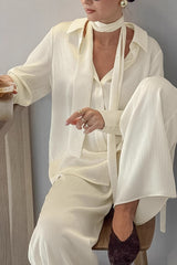 Effortless Chic Streamer Textured Shirt Pants Two Piece Set