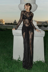 Ruched Long Sleeve Lace Dress