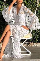 Sexy Backless Slim Lace Flare Maxi Boho Dress