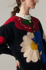Vintage Floral Embroidered Knit Cardigan