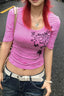 Striped Floral Wide Neck Fitted T-Shirt