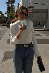 Chic Satin Open Back Blouse