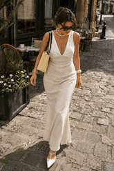 Deep V Back Lace Up Sleeveless Slip Dress