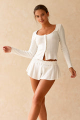 Vintage O-neck Buttons Up T-shirts Tops Ruffles Shorts Suits