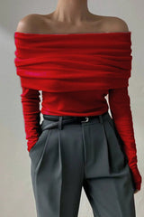 Off Shoulder Slim Knit Sweater