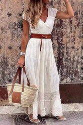 Lace Paneled Elegant Formal Maxi Boho Dress