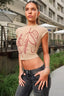 Script Print Cap Sleeve Cropped T-Shirt