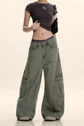 Vintage Deconstructed Curved Blade Slimming Cargo Pants