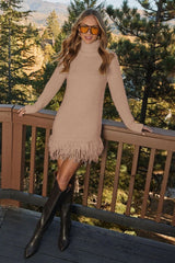 Loose Fit Fringe Turtleneck Sweater