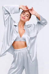 Satin Long Sleeve Robe Pants Pajama Set