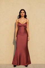 Backless Lace-Up Silk Dress