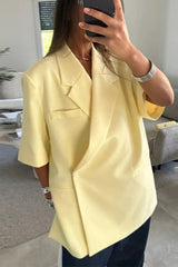 Yellow Lapel Short Sleeve Blazer