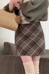 Wool Plaid High Waist A-Line Christmas Skirt